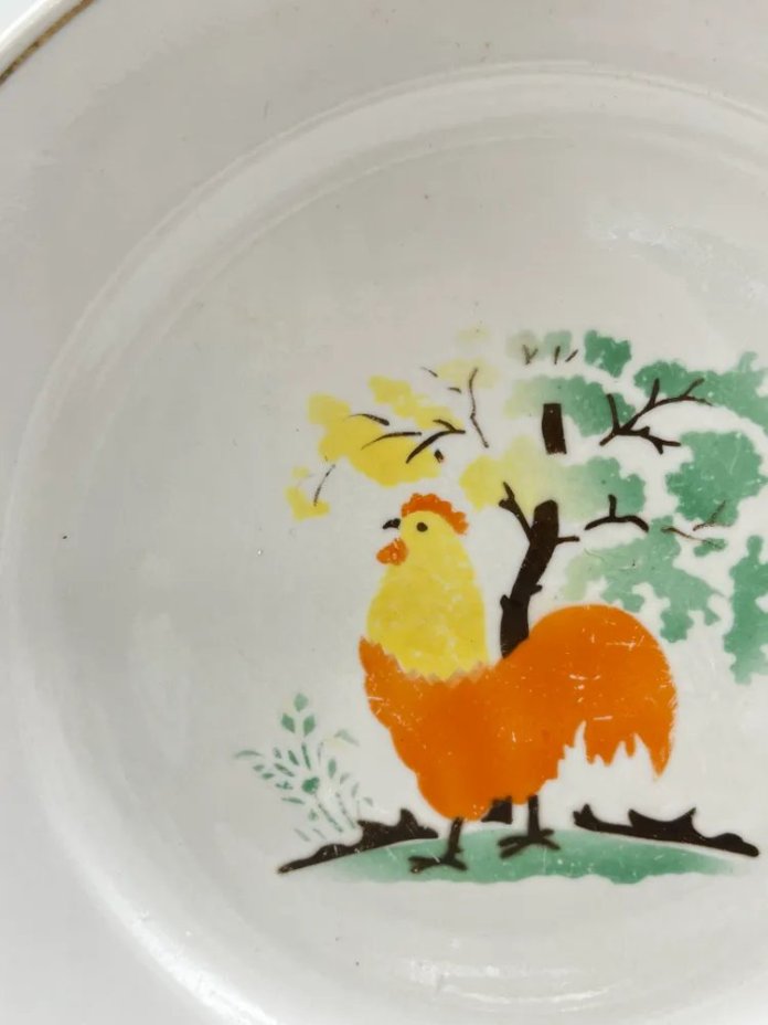 Пара тарелок "Петушок" с декором в виде иллюстрации, фарфор, деколь, Дулевский фарфоровый завод (Дулёво), СССР, 1957 г.