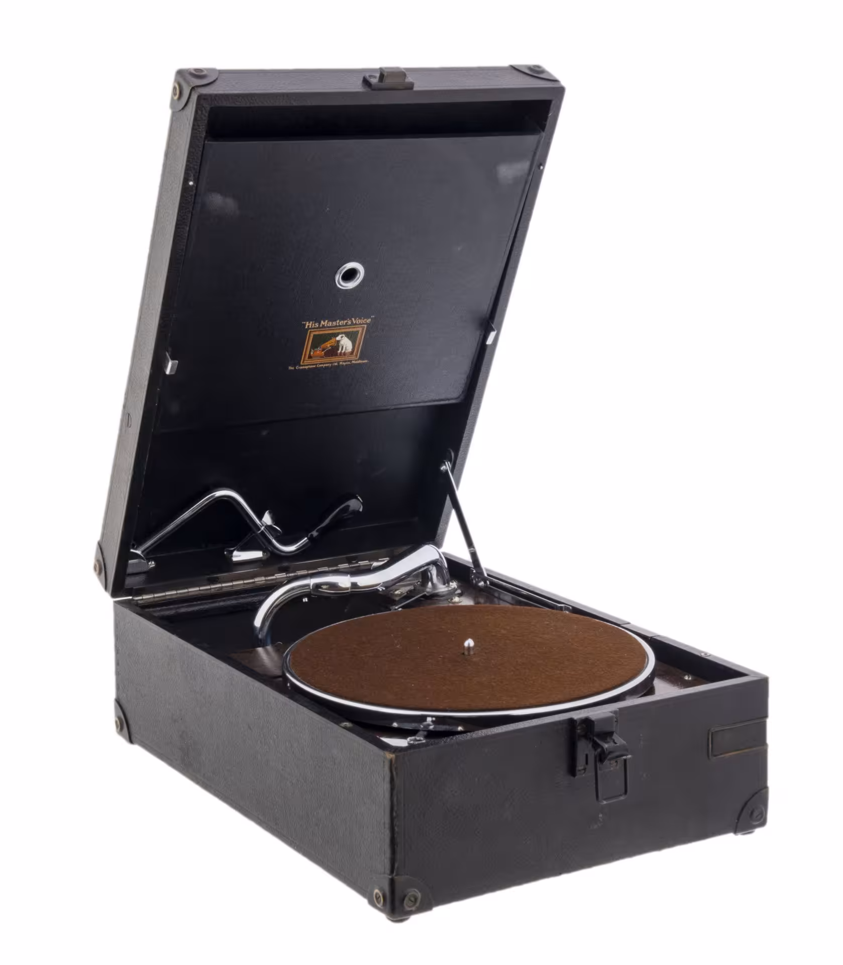 Патефон антикварный, металл, дерево, фирма "His Master's Voice", Великобритания, 1930-1950 гг.