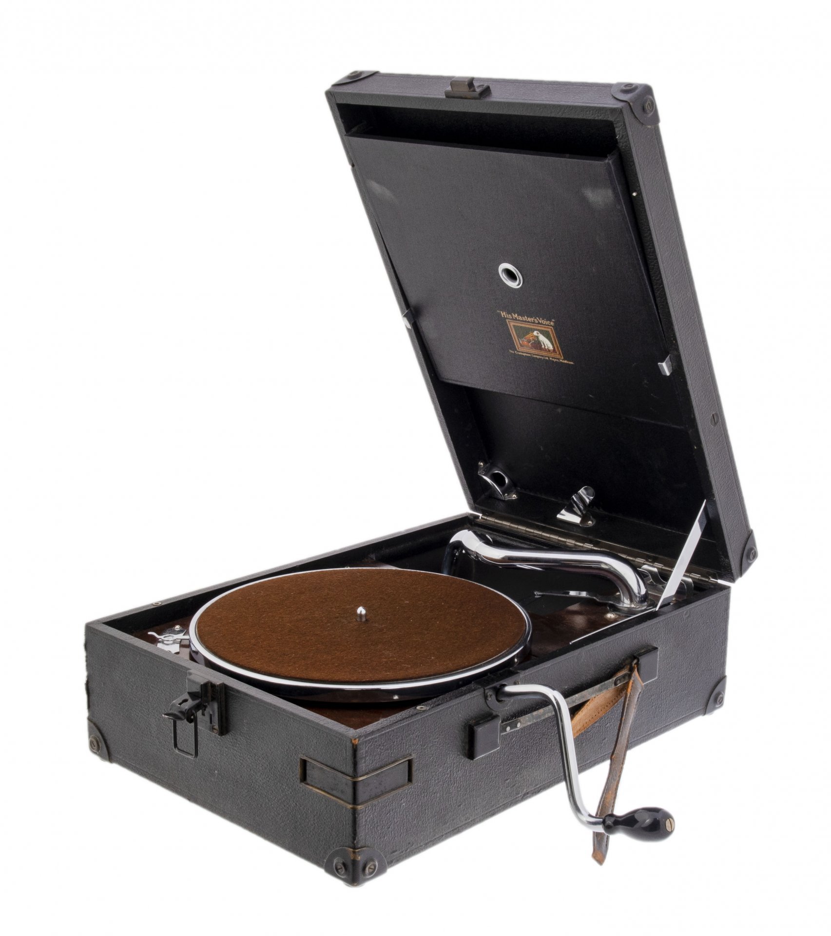 Патефон антикварный, металл, дерево, фирма "His Master's Voice", Великобритания, 1930-1950 гг.