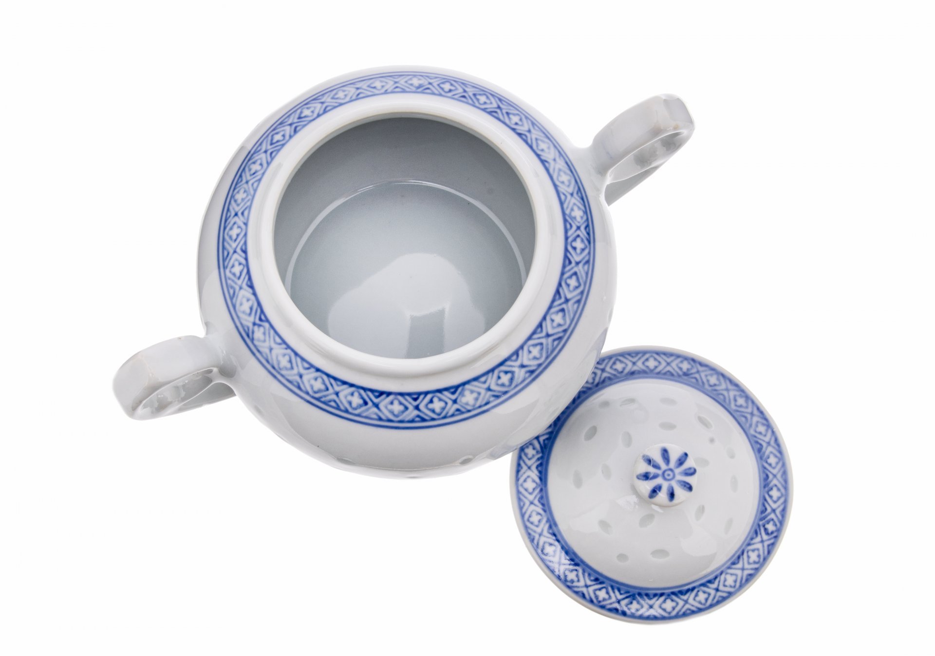Сахарница с двумя ручками, рисовый  фарфор, деколь, Китай, 1960-1990 гг.