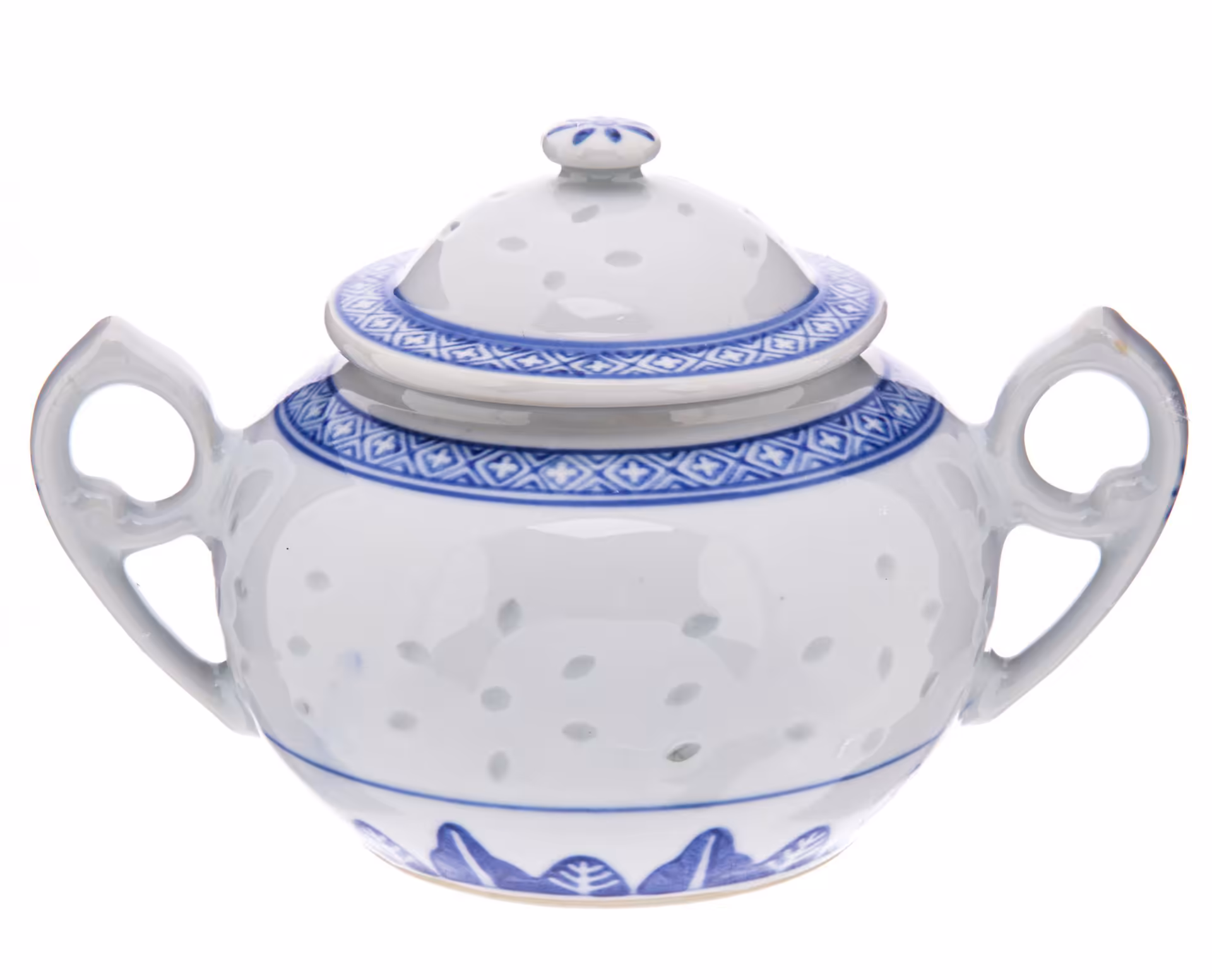 Сахарница с двумя ручками, рисовый  фарфор, деколь, Китай, 1960-1990 гг., Китай