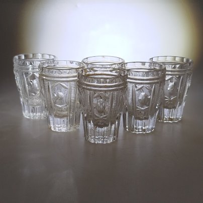 Набор из 6-ти стопок с геометрическим декором, стекло, пресс, СССР, 1970-1990 гг.