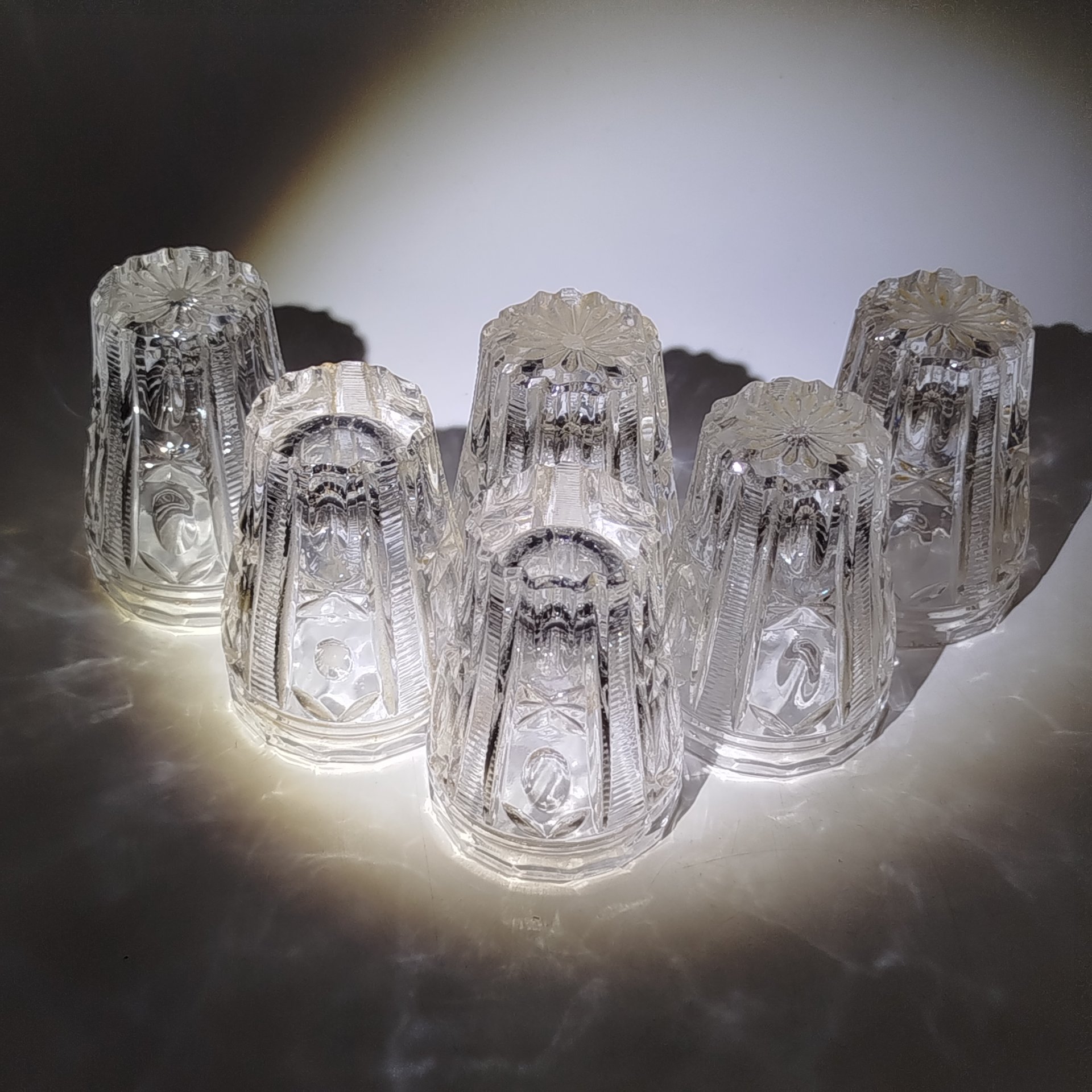 Набор из 6-ти стопок с геометрическим декором, стекло, пресс, СССР, 1970-1990 гг.