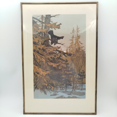 Гравюра "Весенняя песня" автор Иглин Александр Иванович, бумага, цветная линогравюра, металл, СССР, 1940-1960 гг.