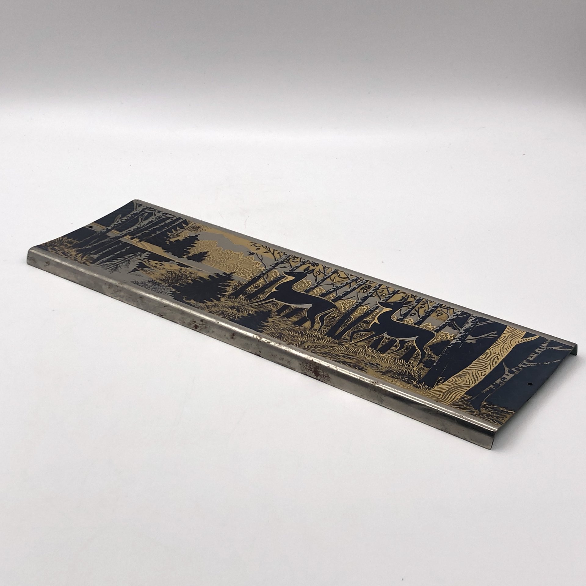 Панно настенное "Косули", сталь, гравировка, травление, никелирование, золочение, Златоустовская оружейная фабрика, СССР, 1995 г.