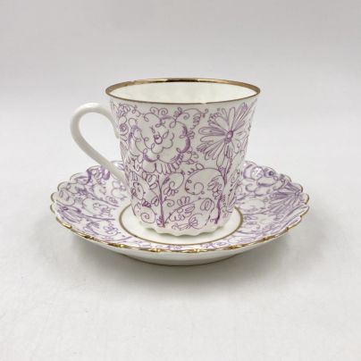 Пара кофейная "Садик", форма "Витая", автор рисунка Н.П. Славина, фарфор, деколь, золочение, Ленинградский фарфоровый завод (ЛФЗ), СССР, 1970-1991 гг.