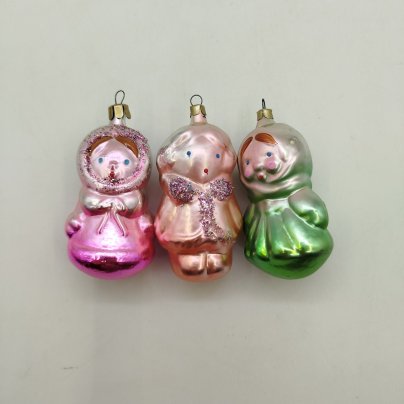 Набор из трех елочных игрушек, стекло, роспись, Московский завод ёлочных украшений, СССР, 1970-1990 гг.