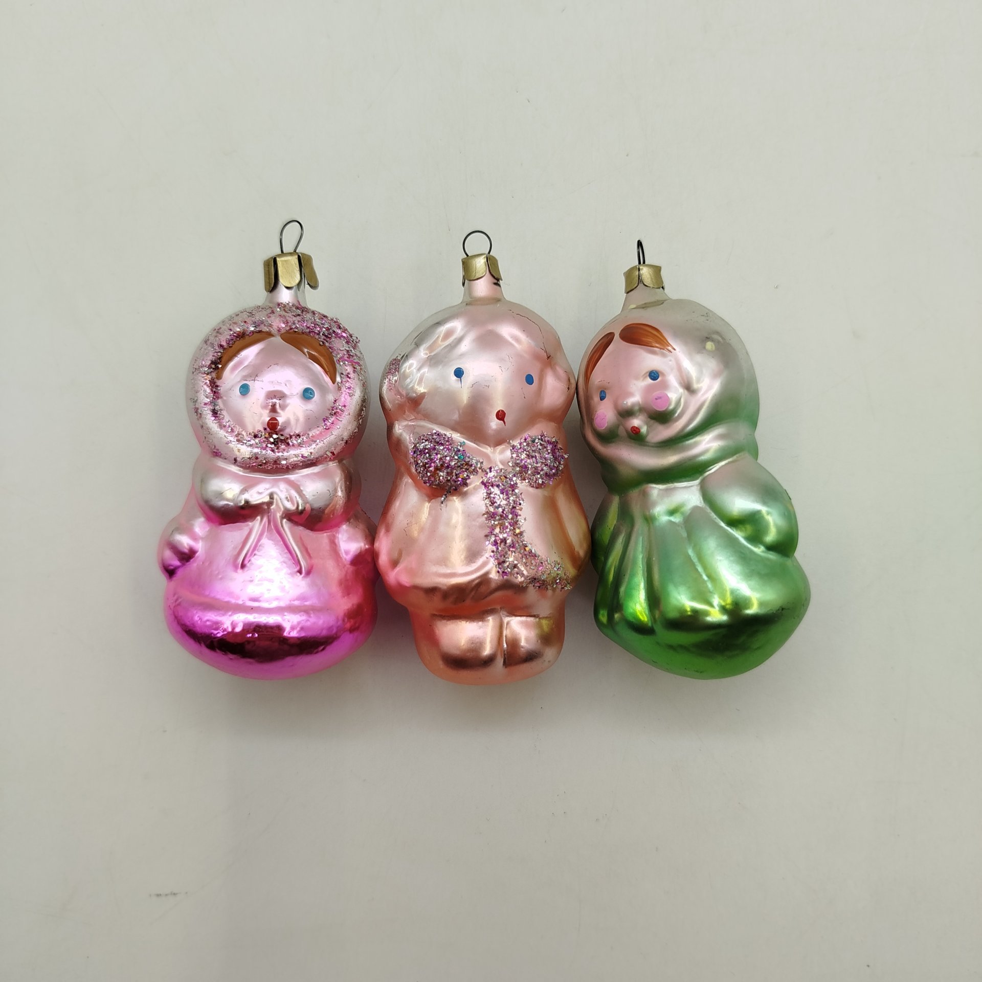 Набор из трех елочных игрушек, стекло, роспись, Московский завод ёлочных украшений, СССР, 1970-1990 гг.