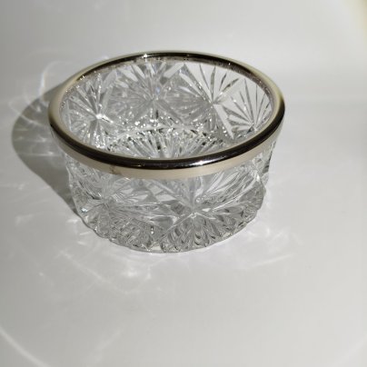Конфетница круглой формы "Бриллиант", хрусталь, металл, алмазная грань, Гусевской хрустальный завод (Гусь-Хрустальный), СССР, 1980-1990 гг.