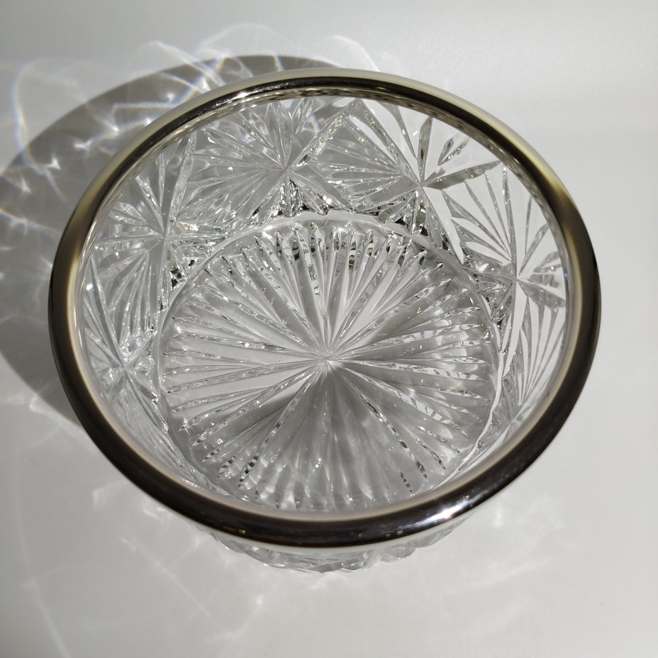 Конфетница круглой формы "Бриллиант", хрусталь, металл, алмазная грань, Гусевской хрустальный завод (Гусь-Хрустальный), СССР, 1980-1990 гг.