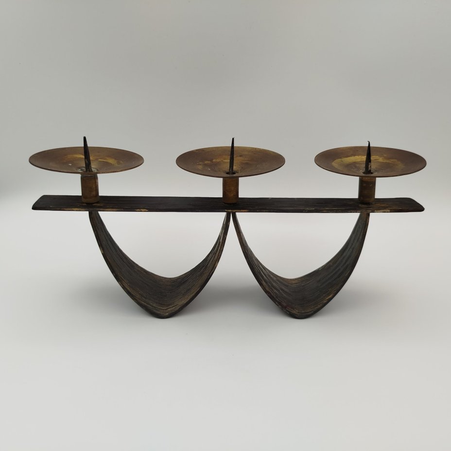 Подсвечник на три свечи, металл, латунь, СССР, 1980-1990 гг.