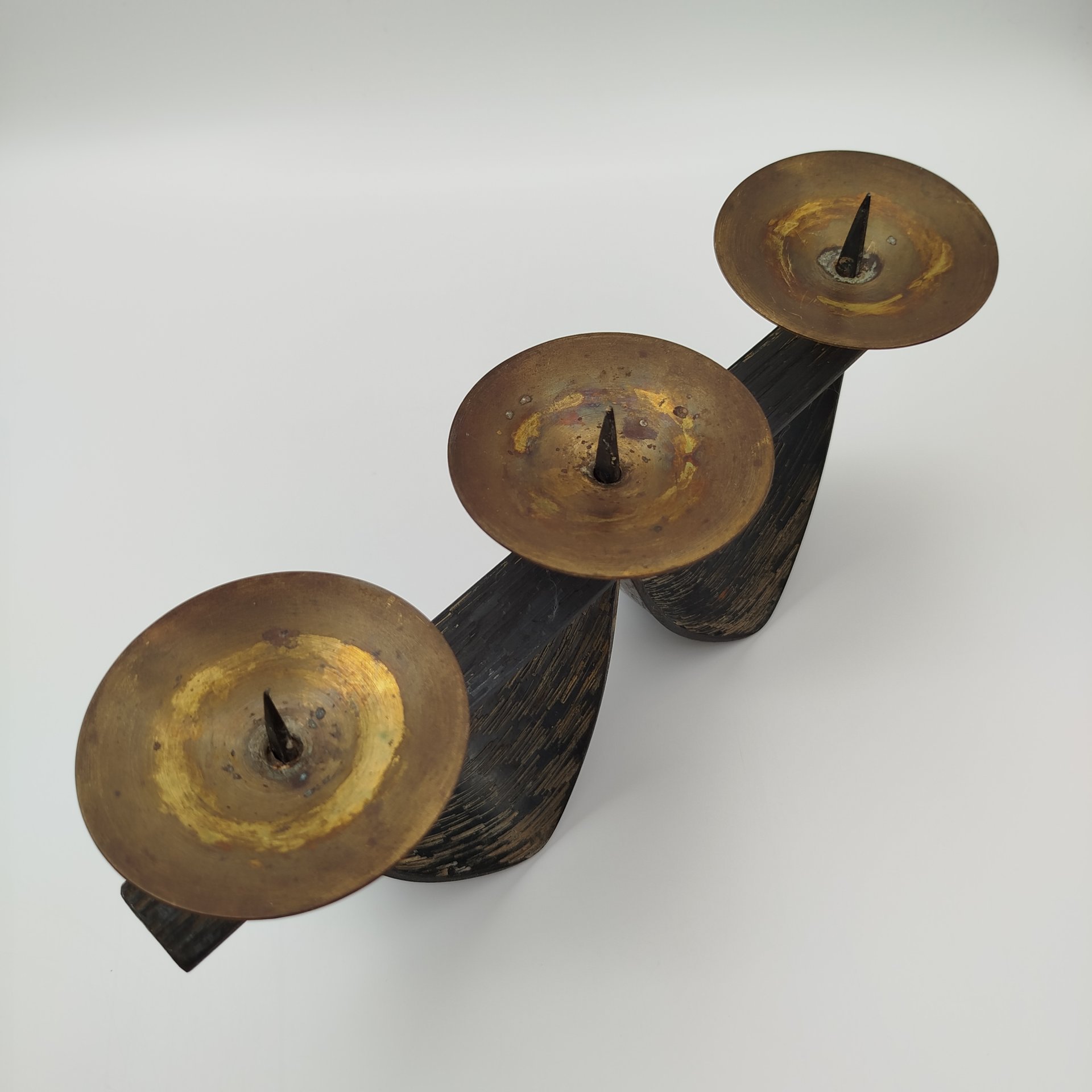 Подсвечник на три свечи, металл, латунь, СССР, 1980-1990 гг.