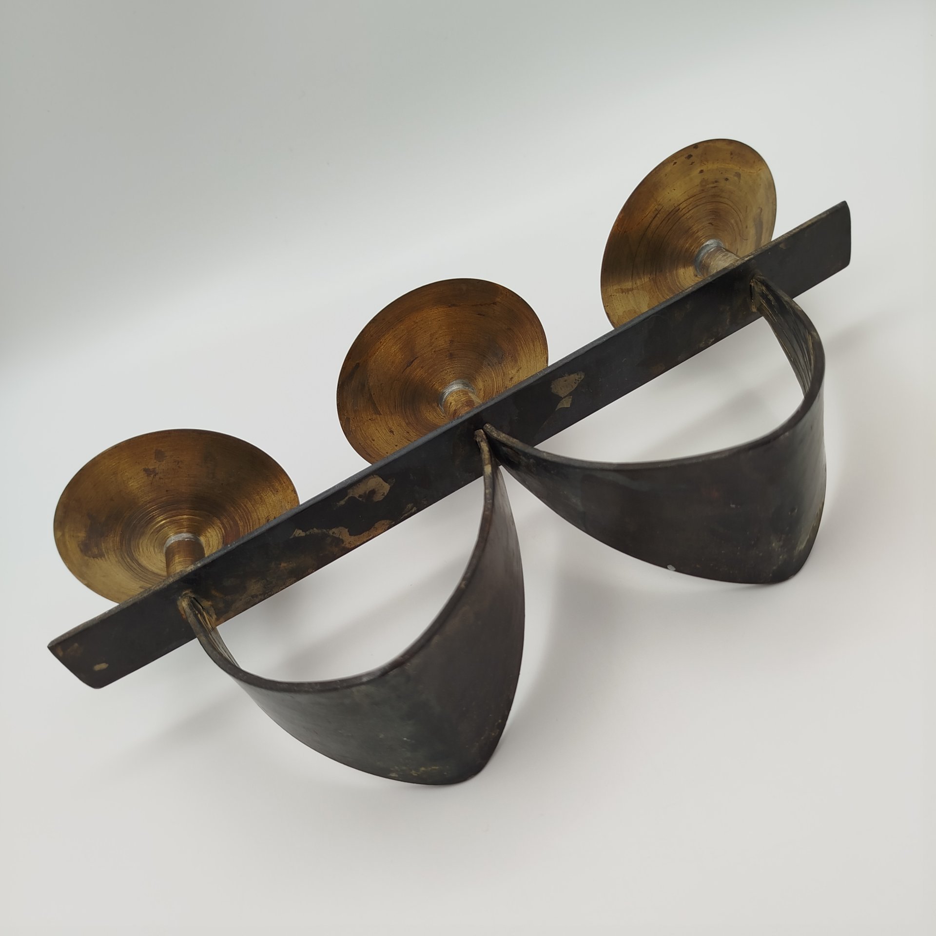 Подсвечник на три свечи, металл, латунь, СССР, 1980-1990 гг.