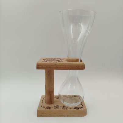 Бокал для пива (для Квака (Kwak)) уникальной формы с ручкой выполненной из дерева, стекло, дерево, деколь, Бельгия, 2000-2020 гг.