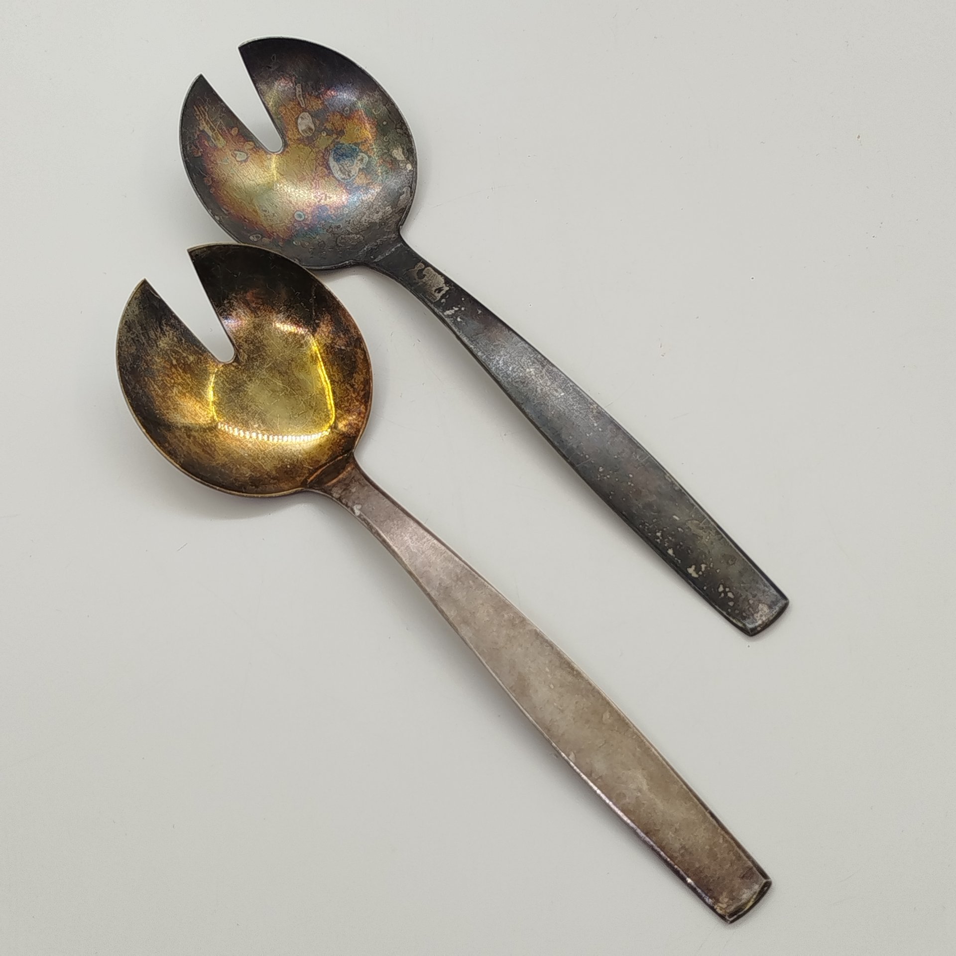 Пара салатных ложек, мельхиор (медь-никель), золочение, Таллинский ювелирный завод, СССР, 1960-1990 гг.