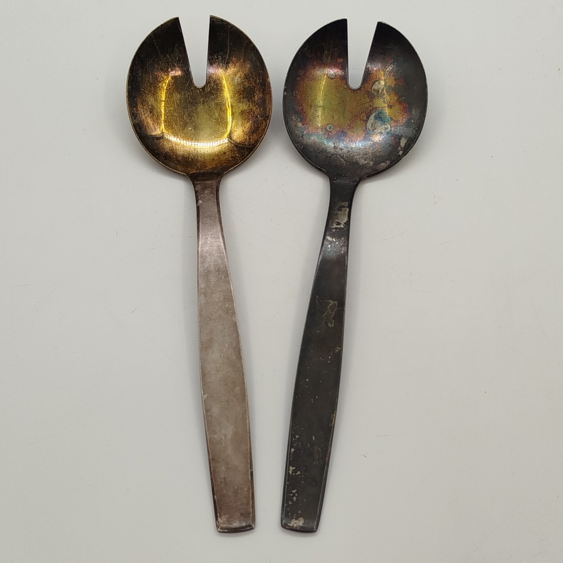 Пара салатных ложек, мельхиор (медь-никель), золочение, Таллинский ювелирный завод, СССР, 1960-1990 гг.