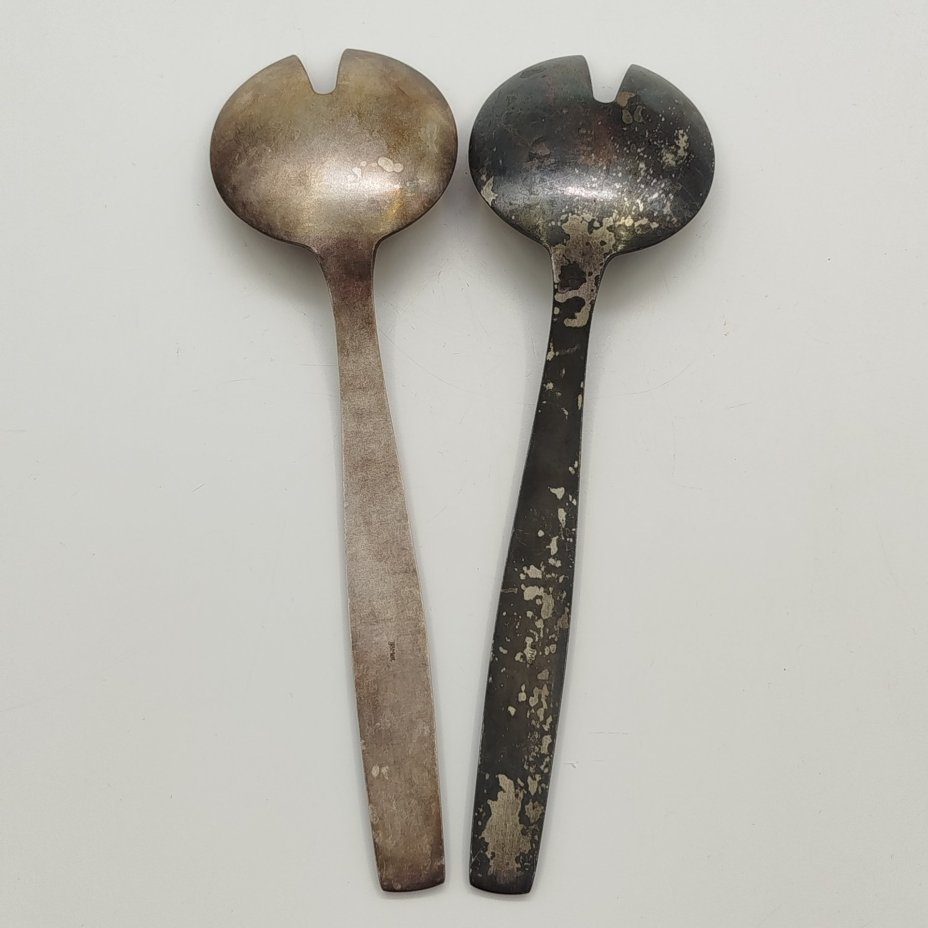 Пара салатных ложек, мельхиор (медь-никель), золочение, Таллинский ювелирный завод, СССР, 1960-1990 гг.