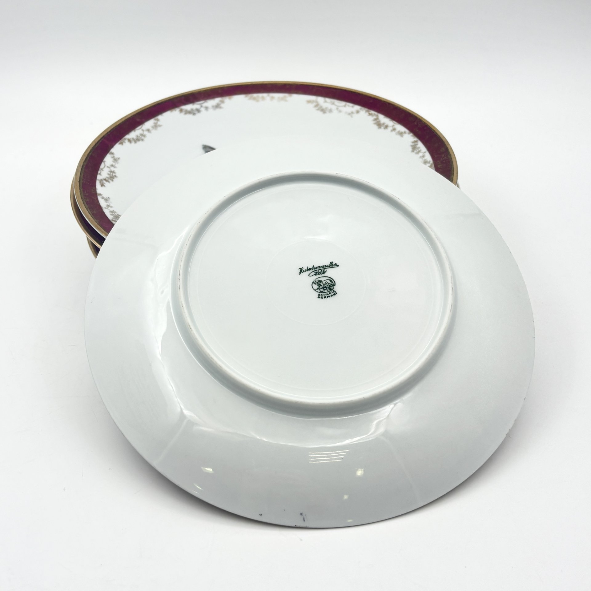 Набор тарелок на 6 персон, декорированный изображением рыб, фарфор, деколь, золочение, Hutschenreuther (Хутченройтер), Бавария, 1939-1964 гг.