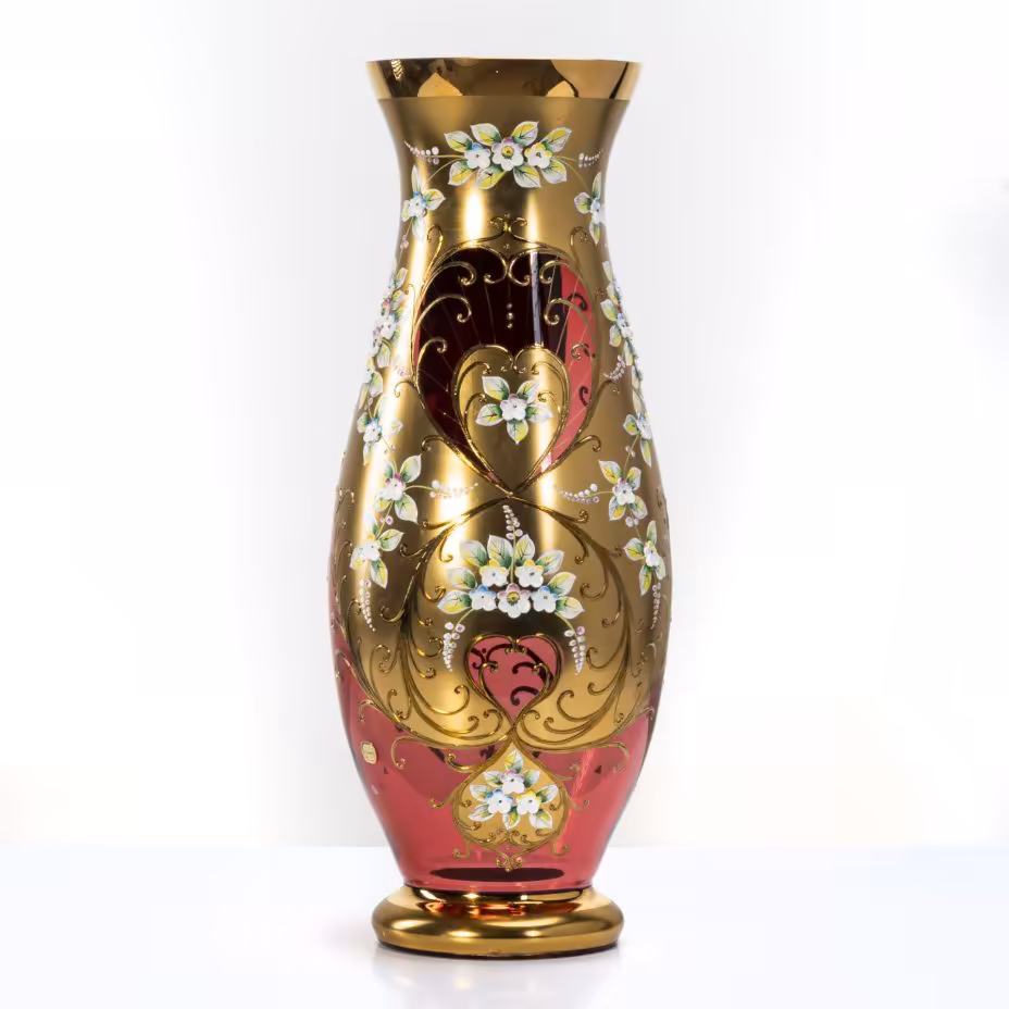 Ваза интерьерная, украшенная лепным цветочным декором, Bohemia Crystal (Bohemia Glass)