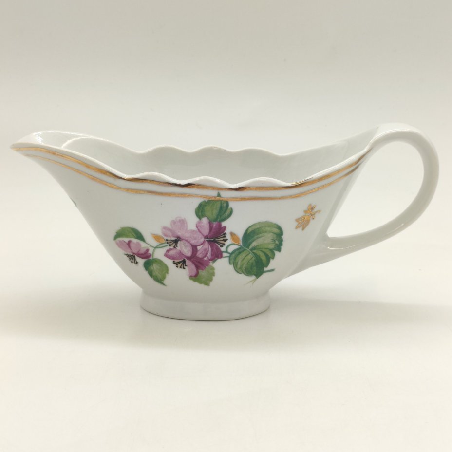 Соусник с цветочным декором, фарфор, деколь, золочение, Дулевский фарфоровый завод (Дулёво), СССР, 1958 г.