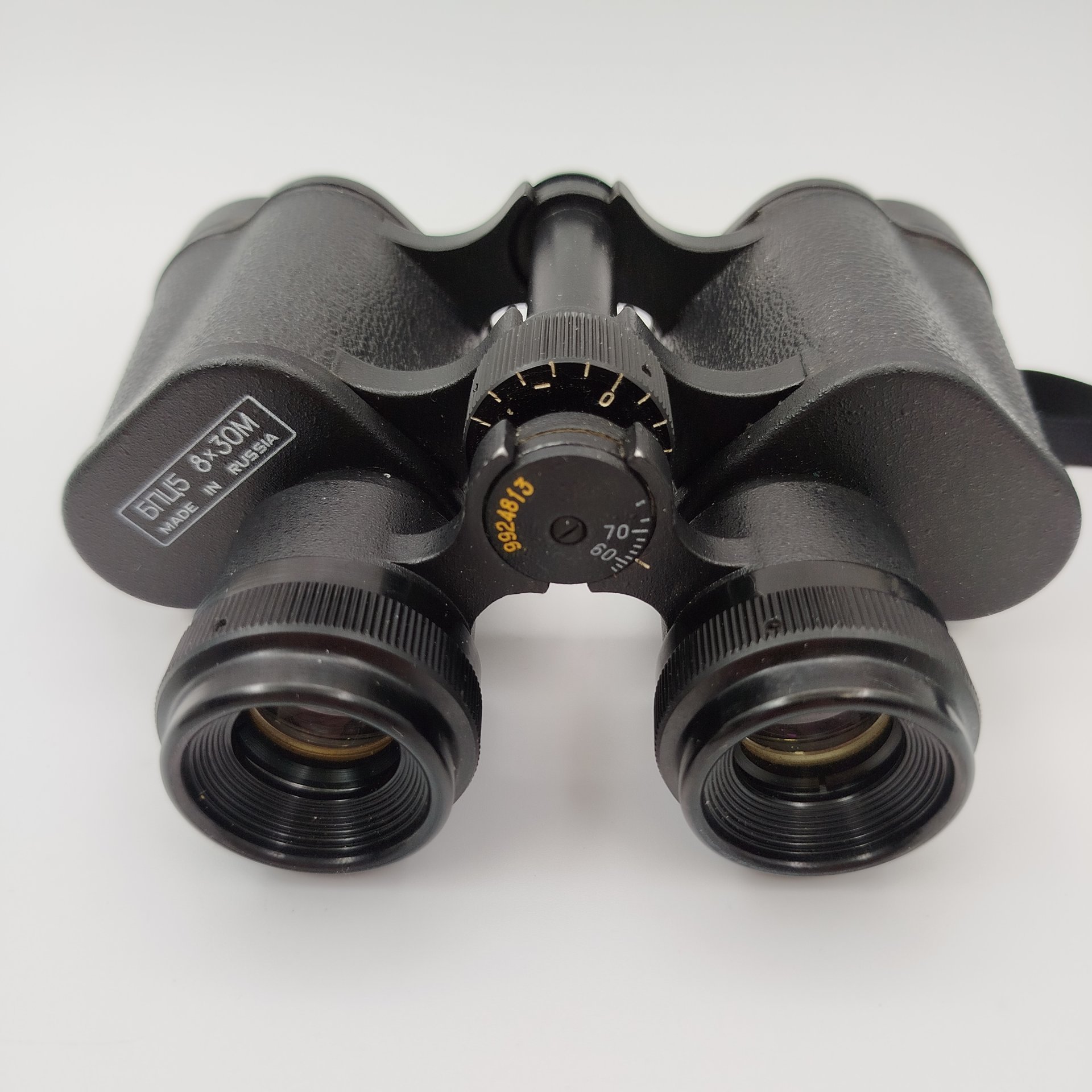 Бинокль призменный БПЦ 5 8х30м в чехле и кробке с инструкцией, металл, стекло, пластик, картон, Казанский оптико-механический завод (КОМЗ), Российская Федерация, 1999 г.