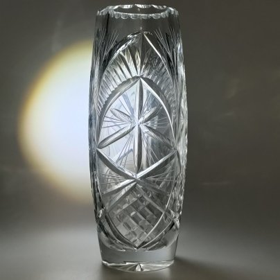 Ваза для цветов с резным геометрическим декором, хрусталь, алмазная грань, СССР, 1970-1990 гг.