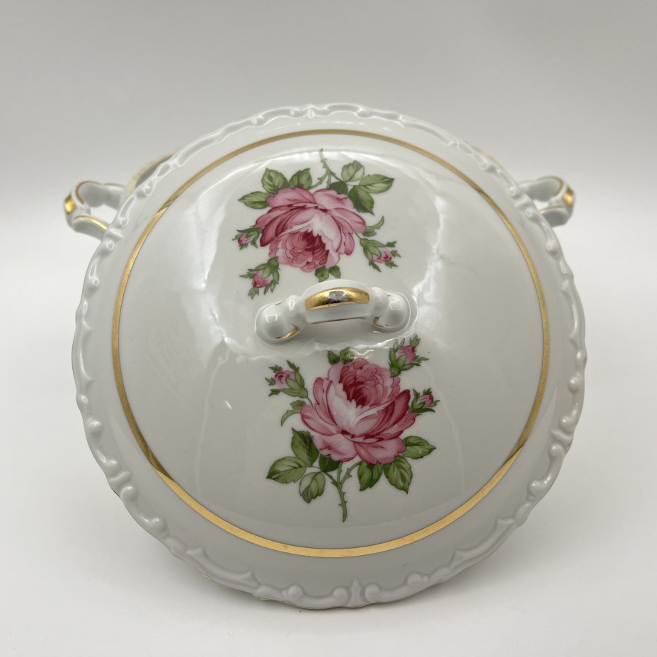 Супница/терина, украшенная изображением розы, фарфор, деколь, золочение, Kahla, ГДР, 1968-1987 гг.