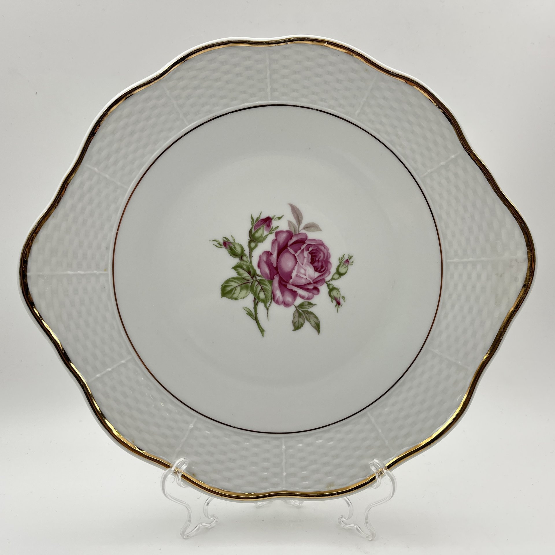 Блюдо с изображением розы, фарфор, деколь, золочение, Thun (Тун), Чехословакия, 1970-1992 гг.