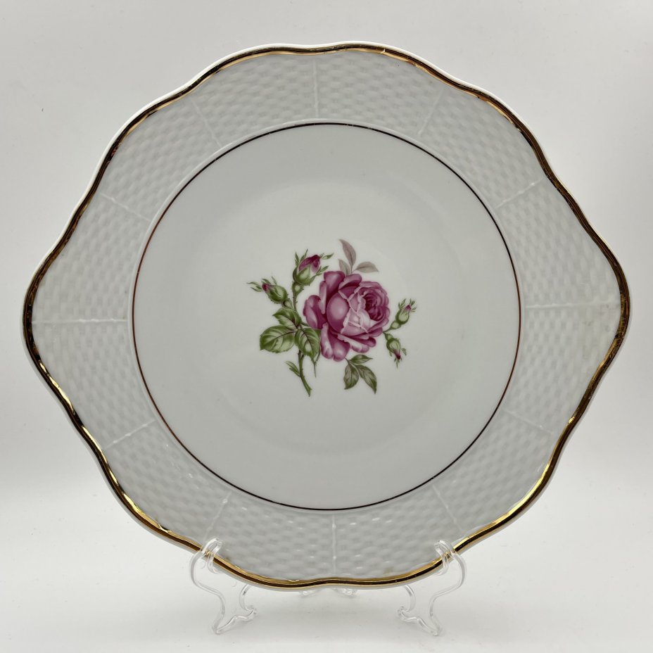 Блюдо с изображением розы, фарфор, деколь, золочение, Thun (Тун), Чехословакия, 1970-1992 гг.