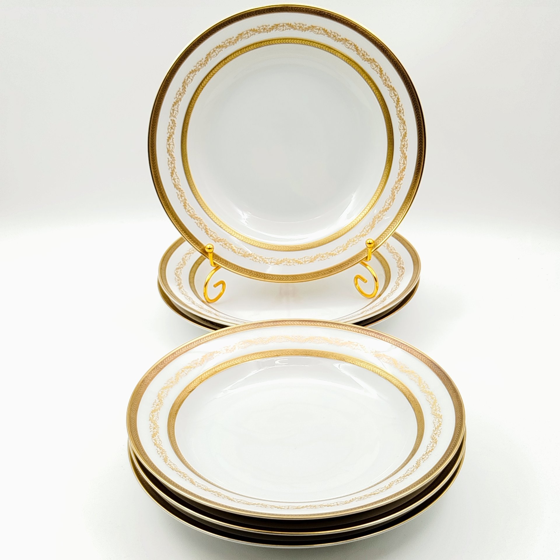 Набор глубоких (суповых) тарелок с растительным декором на 6 персон, серия "Charleroi-Bruxelles", фарфор, золочение, Tirschenreuth, Германия, 1969-1990 гг.