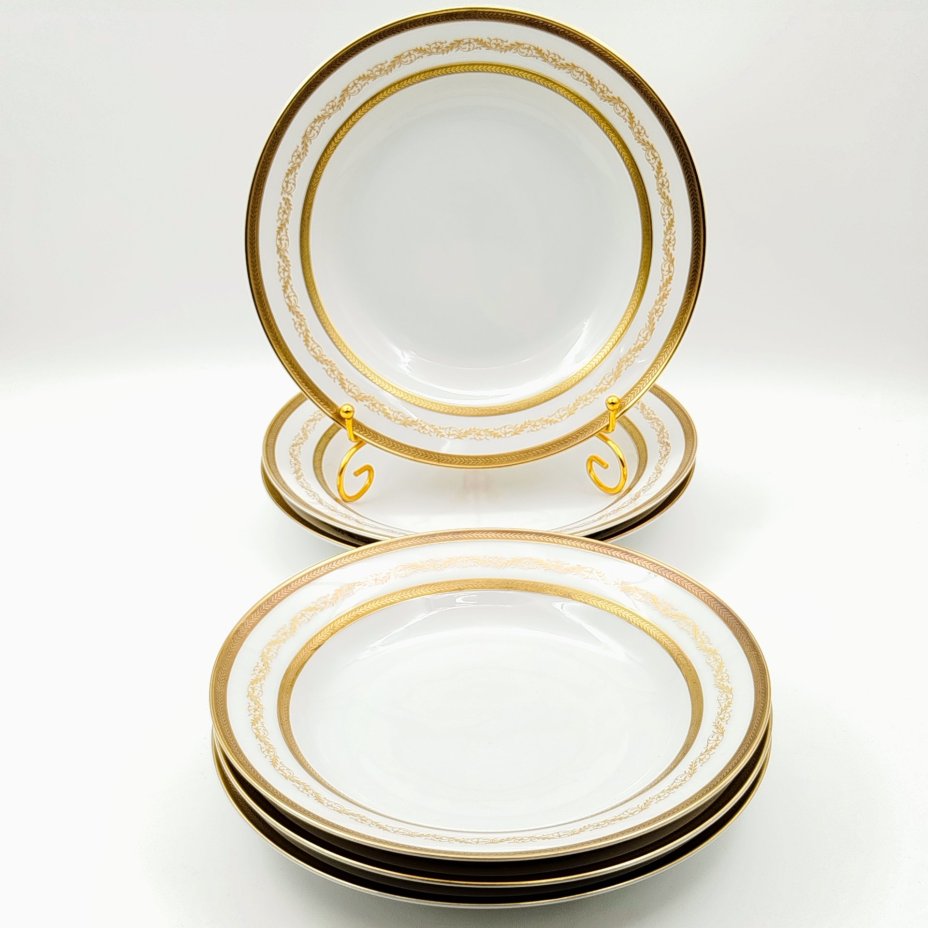 Набор глубоких (суповых) тарелок с растительным декором на 6 персон, серия "Charleroi-Bruxelles", фарфор, золочение, Tirschenreuth, Германия, 1969-1990 гг.