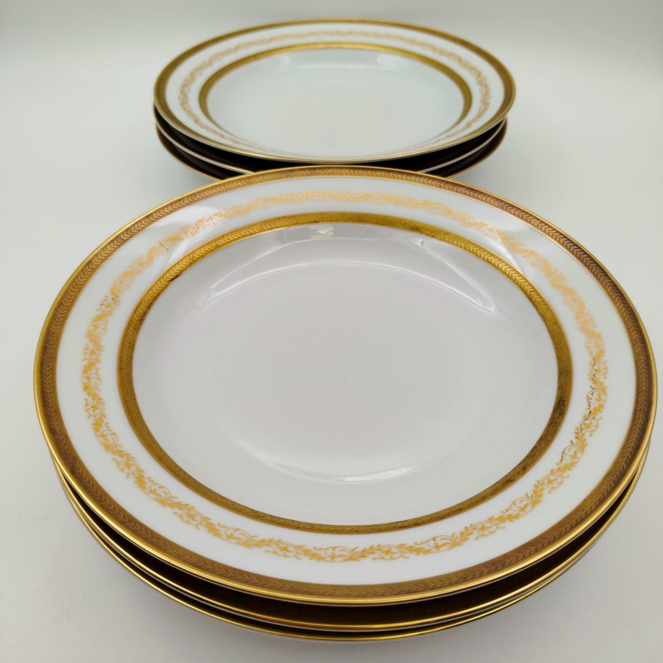 Набор глубоких (суповых) тарелок с растительным декором на 6 персон, серия "Charleroi-Bruxelles", фарфор, золочение, Tirschenreuth, Германия, 1969-1990 гг.