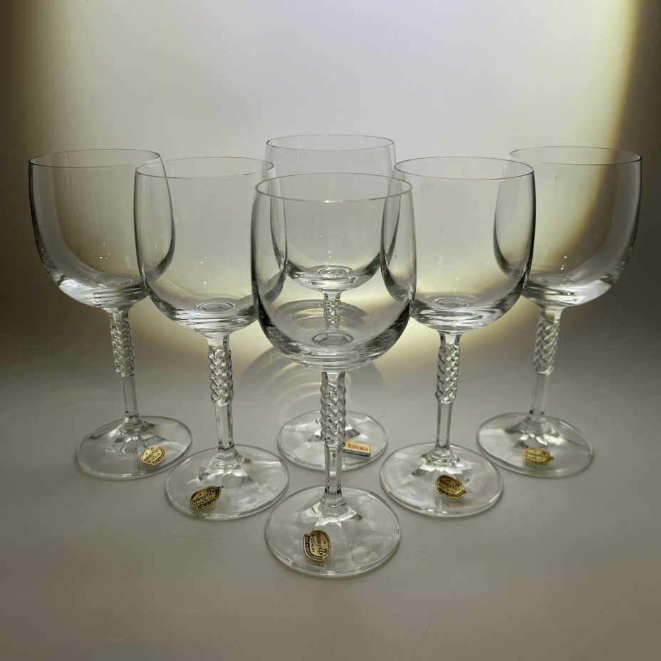 Набор из 6 бесцветных бокалов для вина, "Bohemian glass", хрусталь, Чехословакия, 1970-1990 гг.