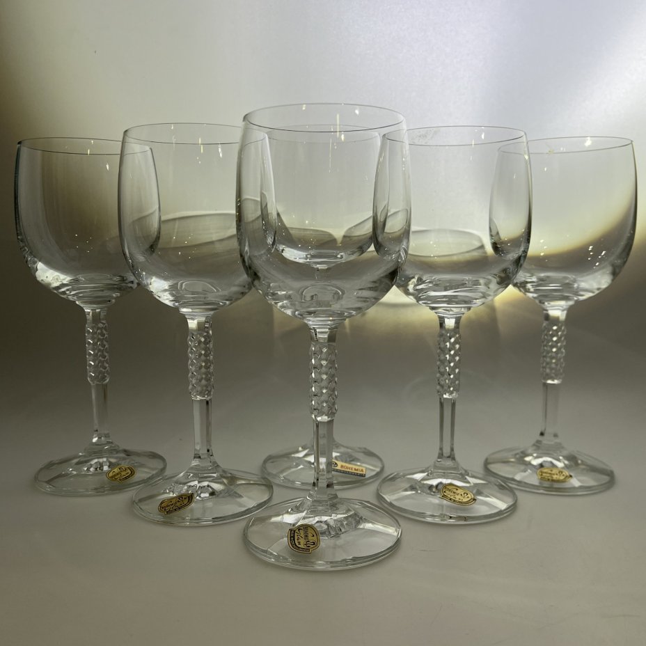 Набор из 6 бесцветных бокалов для вина, "Bohemian glass"