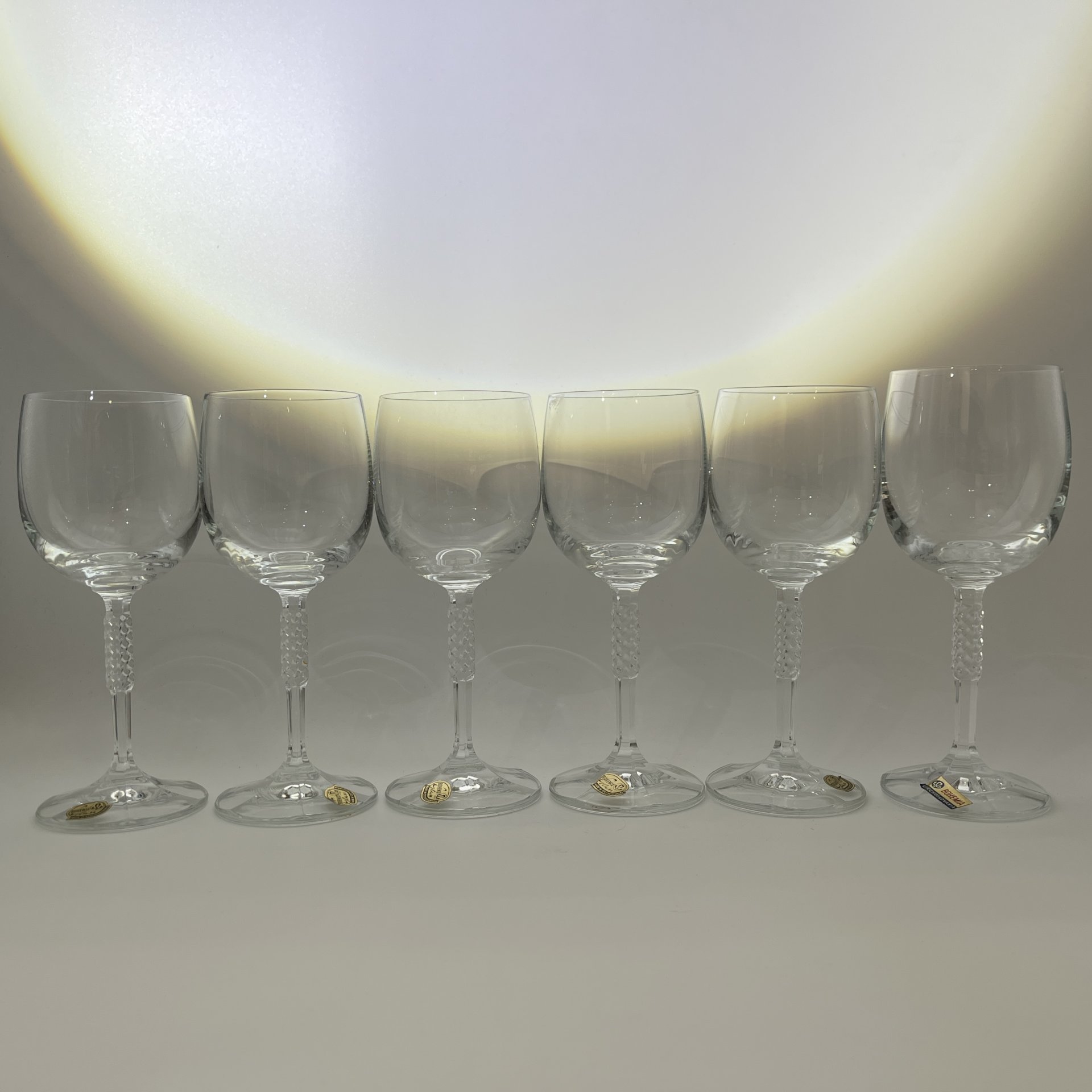 Набор из 6 бесцветных бокалов для вина, "Bohemian glass", хрусталь, Чехословакия, 1970-1990 гг.