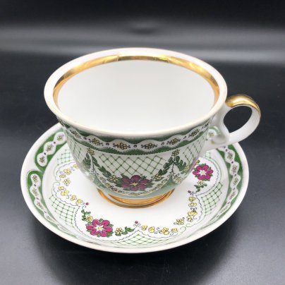 Чайная пара с цветочным декором, Тернопольский фарфоровый завод