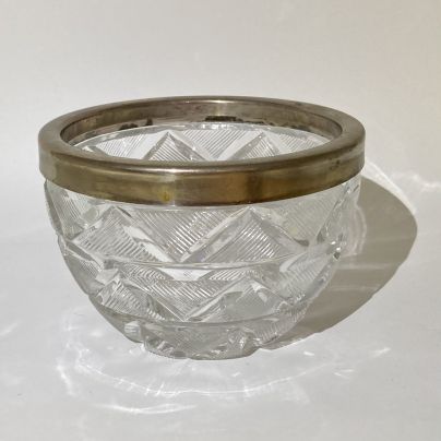 Конфетница (сахарница) с рельефным декором, стекло, металл, СССР, 1970-1990 гг.