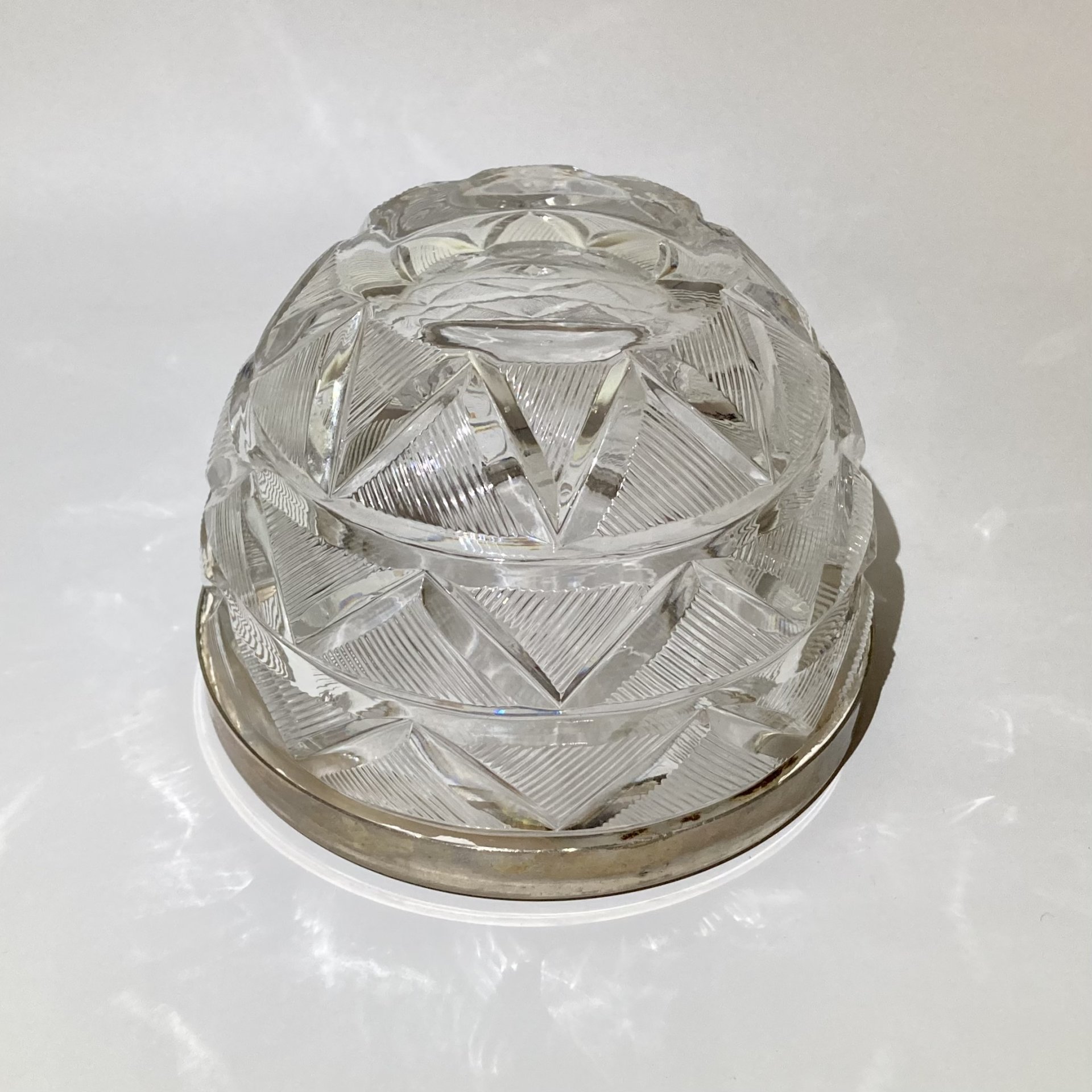 Конфетница (сахарница) с рельефным декором, стекло, металл, СССР, 1970-1990 гг.