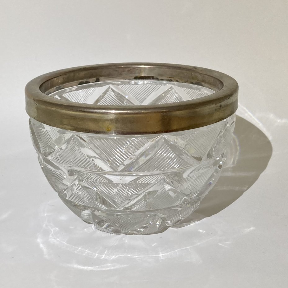 Конфетница (сахарница) с рельефным декором, стекло, металл, СССР, 1970-1990 гг.