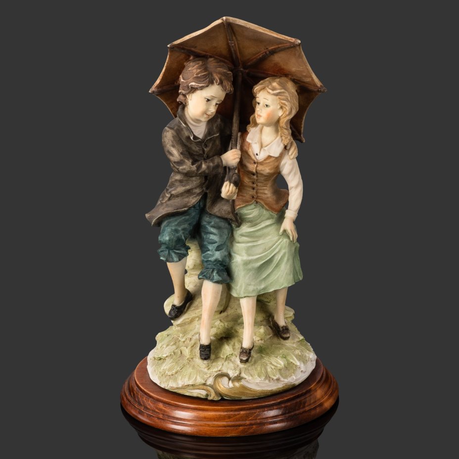 Статуэтка "Двое под зонтом" (название условное), инициалы M.P., композитный материал, роспись, дерево, Западная Европа, 1970-1990 гг.
