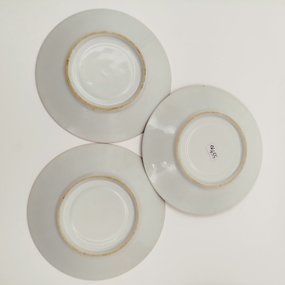 Набор из 3-х кофейных пар бордового оттенка с ажурным декором, фарфор, крытье, золочение, Западная Европа, 1960-1980 гг.