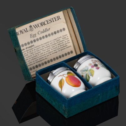 Кодлеры на две персоны, в коробке "Royal Worcester", фарфор, деколь, металл, в оригинальной коробке