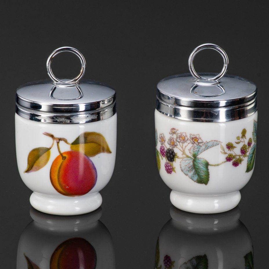 Кодлеры на две персоны, в коробке "Royal Worcester", фарфор, деколь, металл, в оригинальной коробке