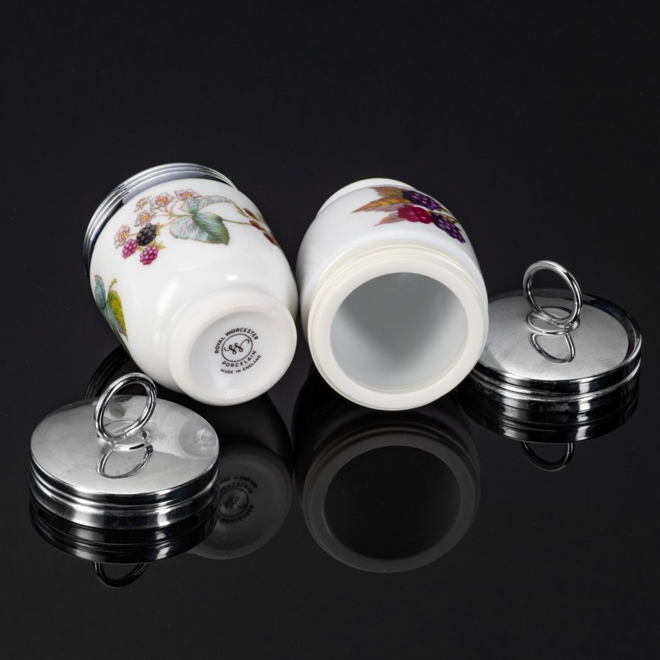 Кодлеры на две персоны, в коробке "Royal Worcester", фарфор, деколь, металл, в оригинальной коробке