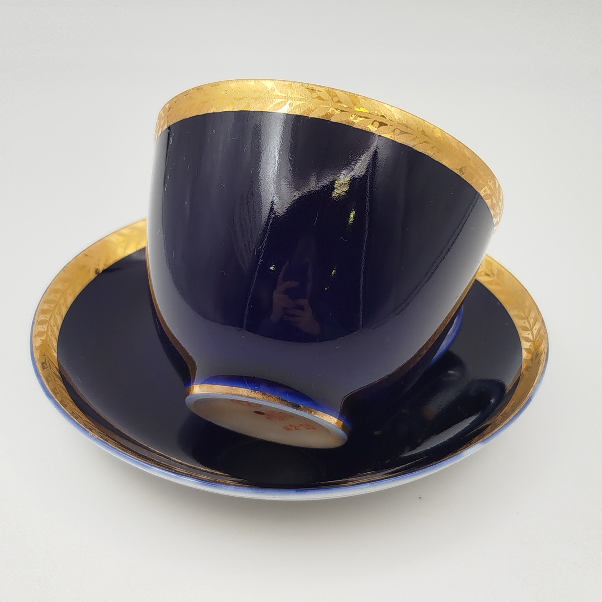 Пара чайная "Колос", фарфор, кобальт, золочение, Ленинградский фарфоровый завод (ЛФЗ), СССР, 1957-1970 гг.