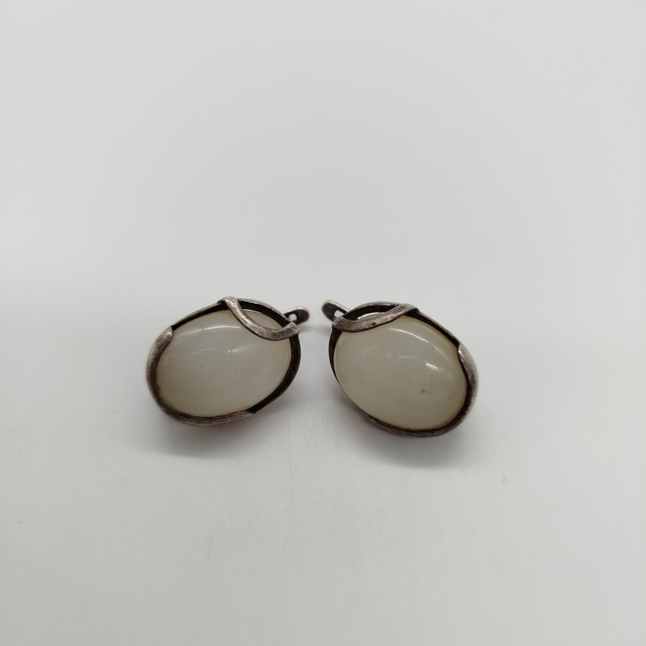 Серьги овальной формы, мельхиор (медь-никель), камень, 1970-1990 гг.