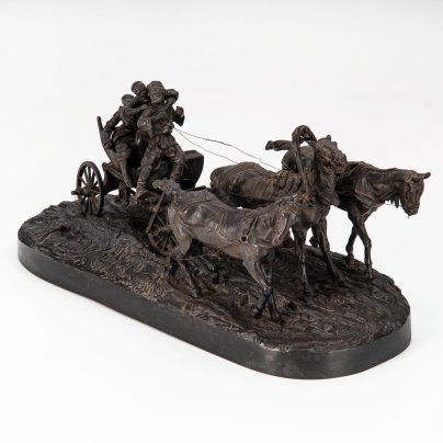 Скульптурная группа "Тройка зимой", автор модели Лансере Е.А., формовщик Самолин, чугун, крашение, Каслинский чугунолитейный завод (Касли), Российская империя, 1888 г.