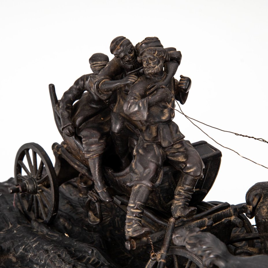 Скульптурная группа "Тройка зимой", автор модели Лансере Е.А., формовщик Самолин, чугун, крашение, Каслинский чугунолитейный завод (Касли), Российская империя, 1888 г.