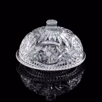 Масленка с крышкой, хрусталь, алмазная грань, СССР, 1970-1990 гг.