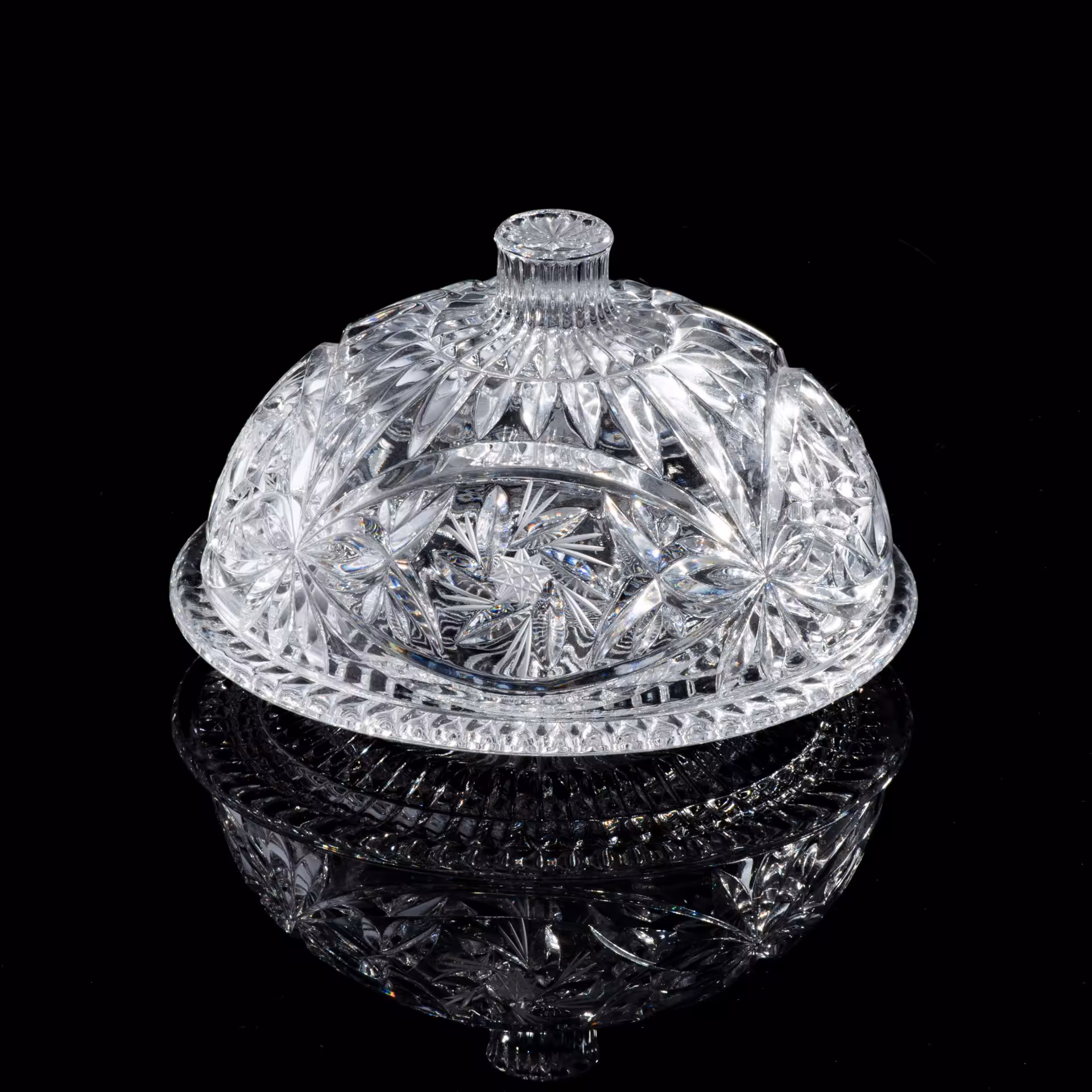 Масленка с крышкой, хрусталь, алмазная грань, СССР, 1970-1990 гг.